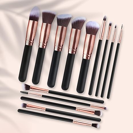 Professional Makeup Brush Set with Pouch Holder Bundle. Includes Brushes for Contouring, Highlighting, Eyeshadow, Foundation & More. 14 Pcs Makeup Brushes with Stylish Case by Kbees Collection