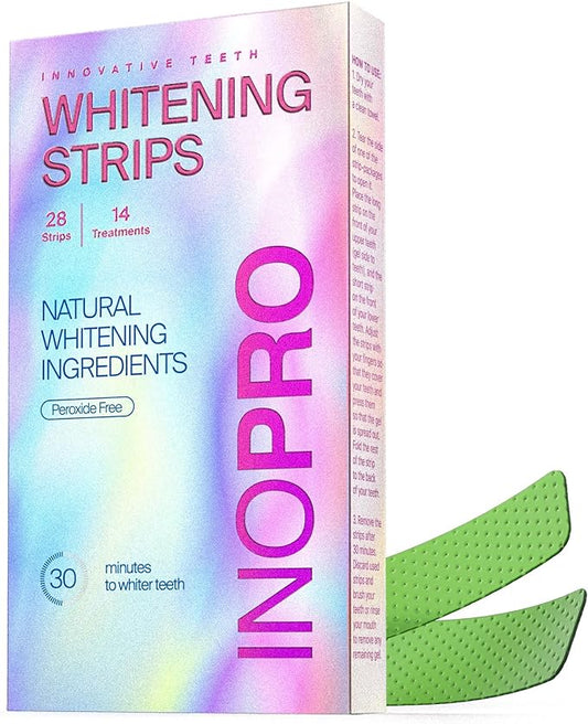 InoPro Teeth Whitening Strips 14 Treatments - Peroxide Free - Whitening Without The Harm - Deep Stains Removal - Whitening for Sensitive Teeth - 28 Strips